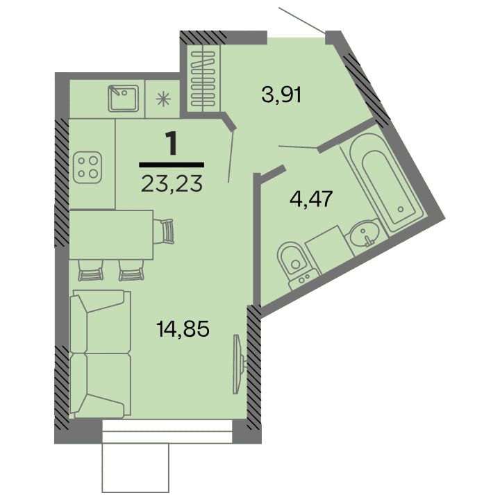 1-комнатная, 23.23 м² — изображение 1