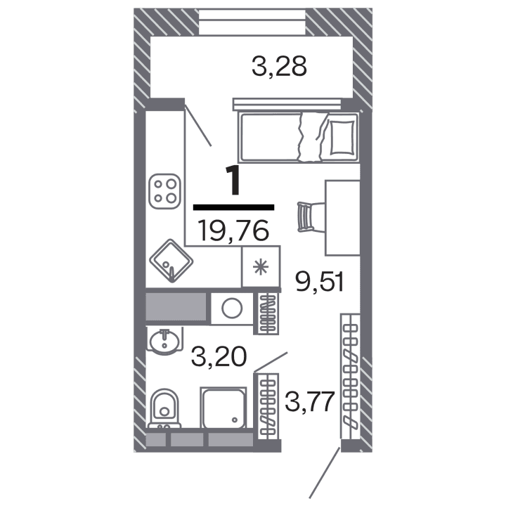 1-комнатная, 19.76 м² — изображение 1