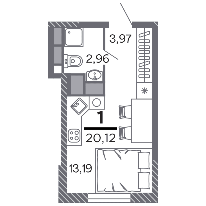 1-комнатная, 20.12 м² — изображение 1