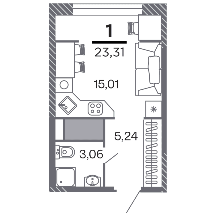 1-комнатная, 23.31 м² — изображение 1