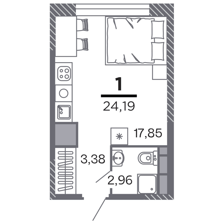 1-комнатная, 24.19 м² — изображение 1