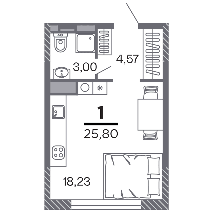 1-комнатная, 25.8 м² — изображение 1