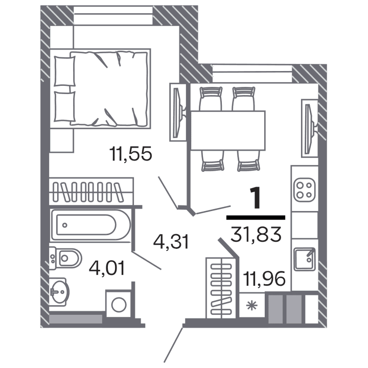 1-комнатная, 31.83 м² — изображение 1