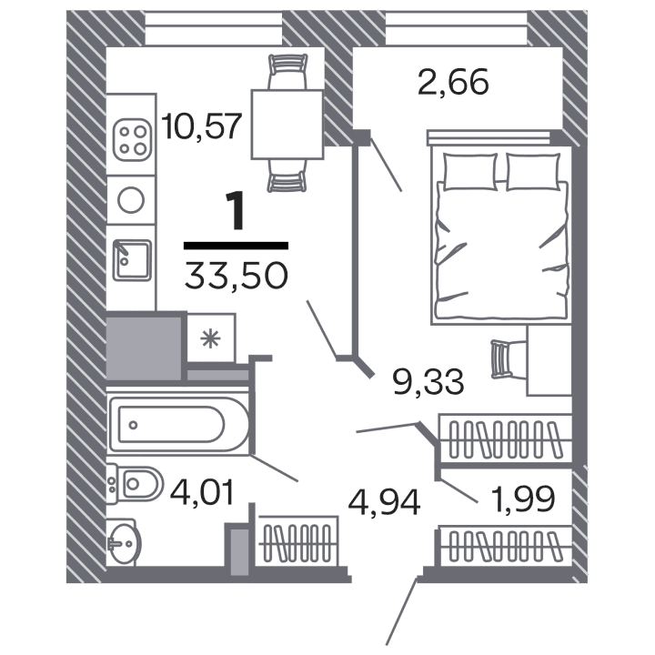 1-комнатная, 33.5 м² — изображение 1