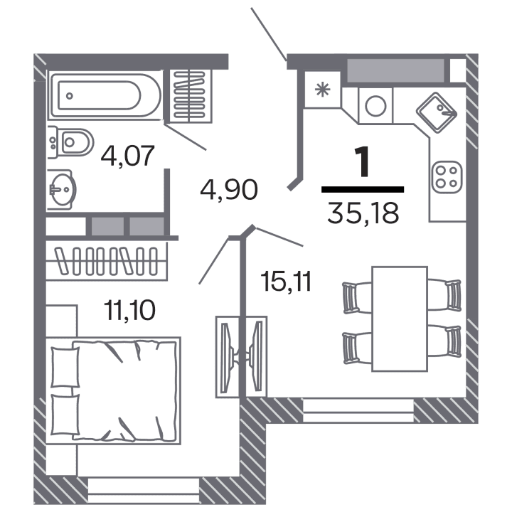 1-комнатная, 35.18 м² — изображение 1