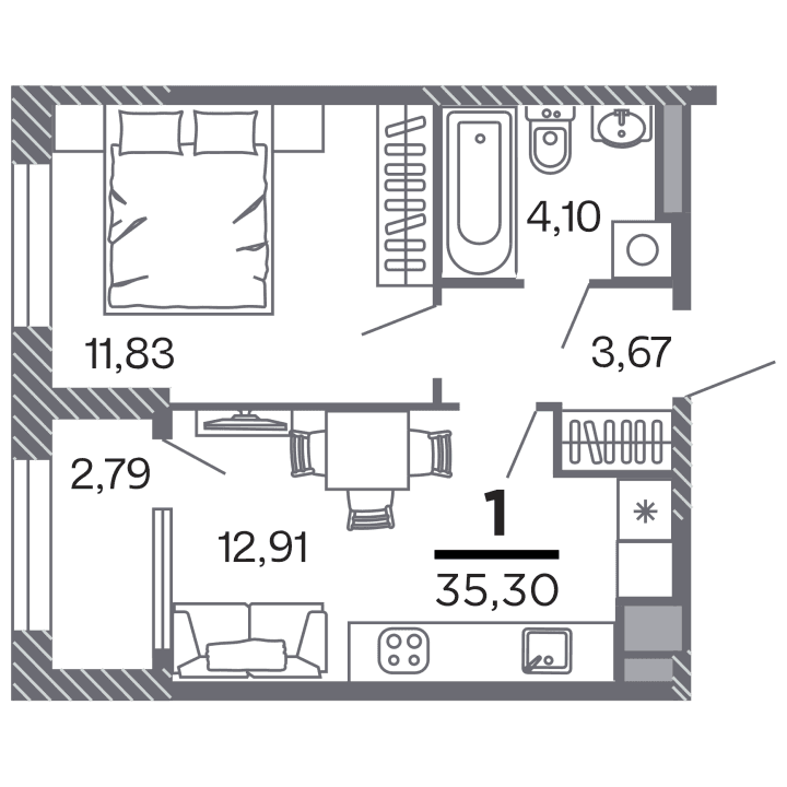 1-комнатная, 35.3 м² — изображение 1
