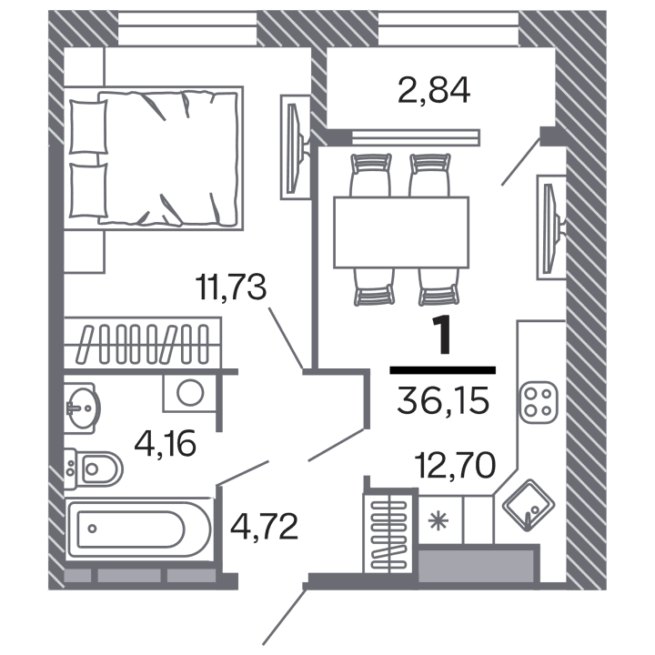 1-комнатная, 36.15 м² — изображение 1