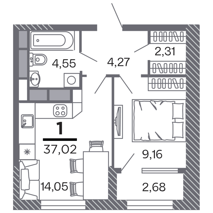1-комнатная, 37.02 м² — изображение 1